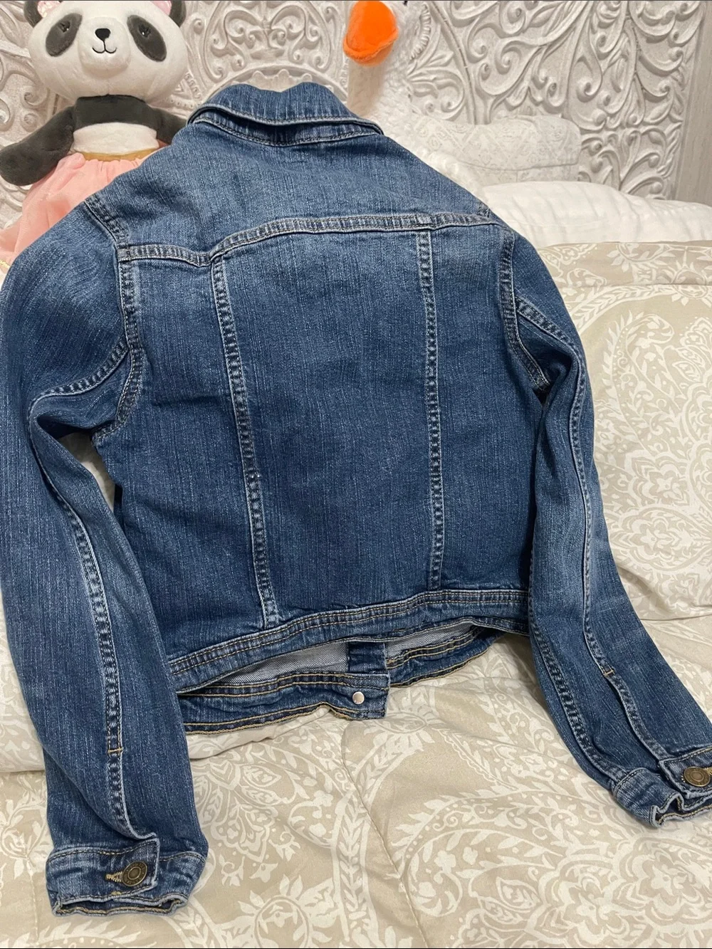 GAP Dark Blue Girl’s Denim Jacket with Girl Artist Pin Accent